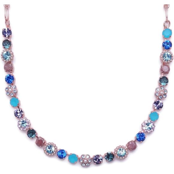 Mariana Electric Blue Rose Gold Necklace Blue Purple Crystal Flower 1163 NWT